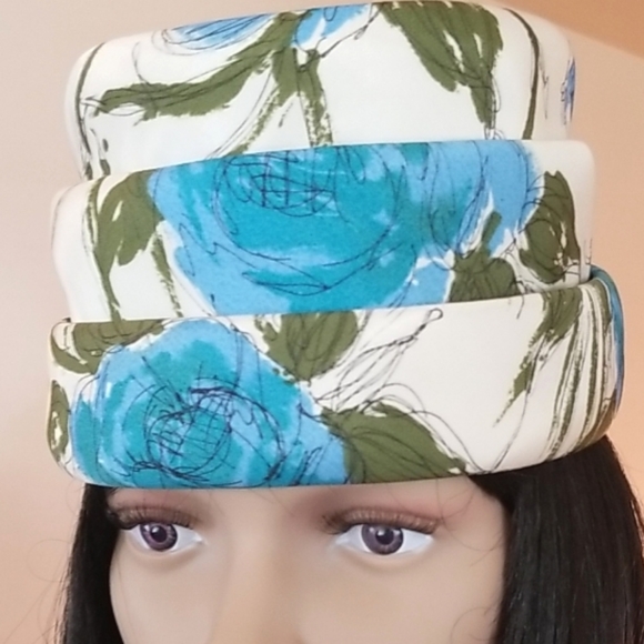 50's Whimsical Turq Stacked Layer Birthday Cake Floral Cloche Gorg Hat EUVC ooak - Picture 10 of 15